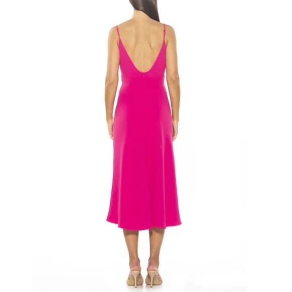 Alexia Admor Camila Midi Dress 14 Pink Cutout Fit Flare Chic Feminine Romantic - Picture 5 of 15
